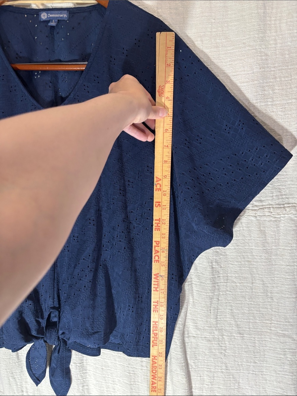 Democracy Navy Eyelet Tie-Front Blouse - Picture 4 of 8